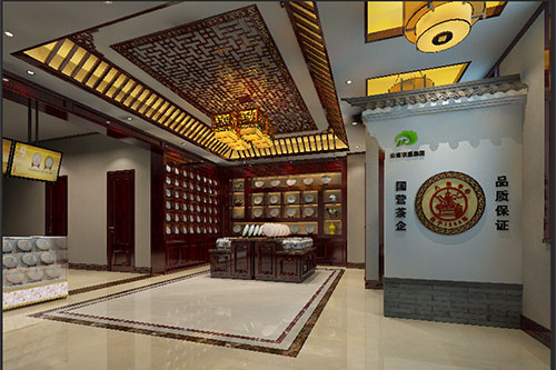 宣城古朴典雅的中式茶叶店大堂设计效果图